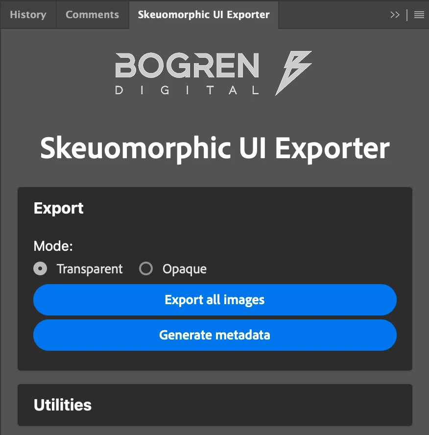 The UI of the image exporter plugin in Photoshop